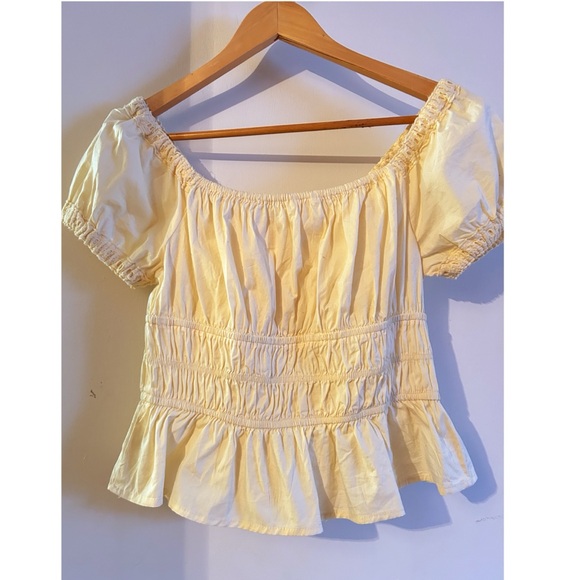 Sim & Sam Cotton Milkmaid Embroidery Trim PoplinTop Blouse Butter Yellow Medium - Picture 5 of 12